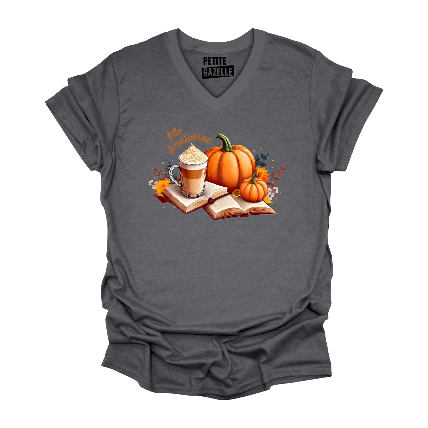 TSHIRT COL en V | Citrouille & Livres – Image 2