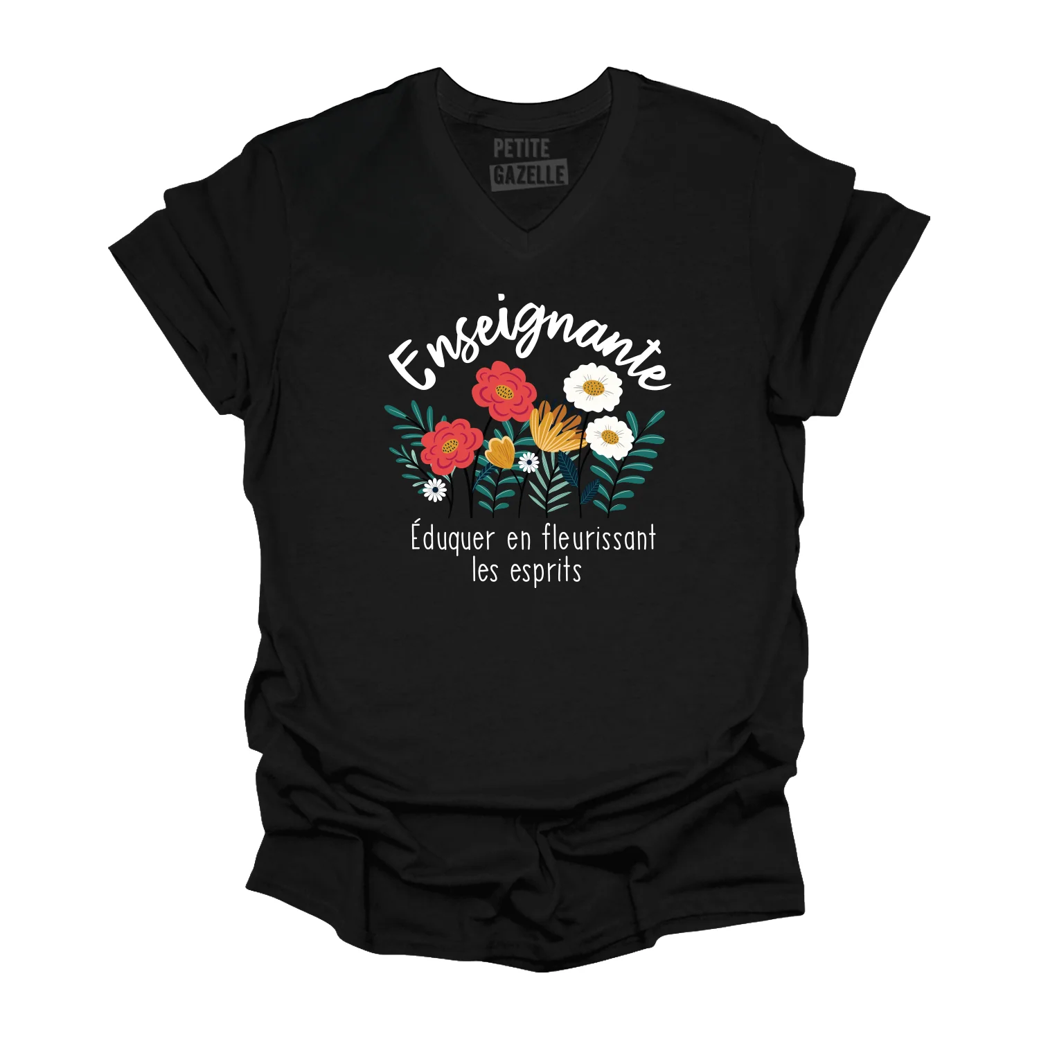 TSHIRT COL en V | Enseignante, Fleurir les esprits – Image 2
