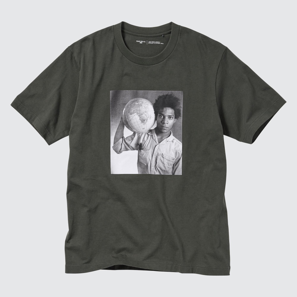 T Shirts Uniqlo Peace For All Graphique Jean Michel Basquiat And Christopher Makos Femme Grise Foncé G0732514