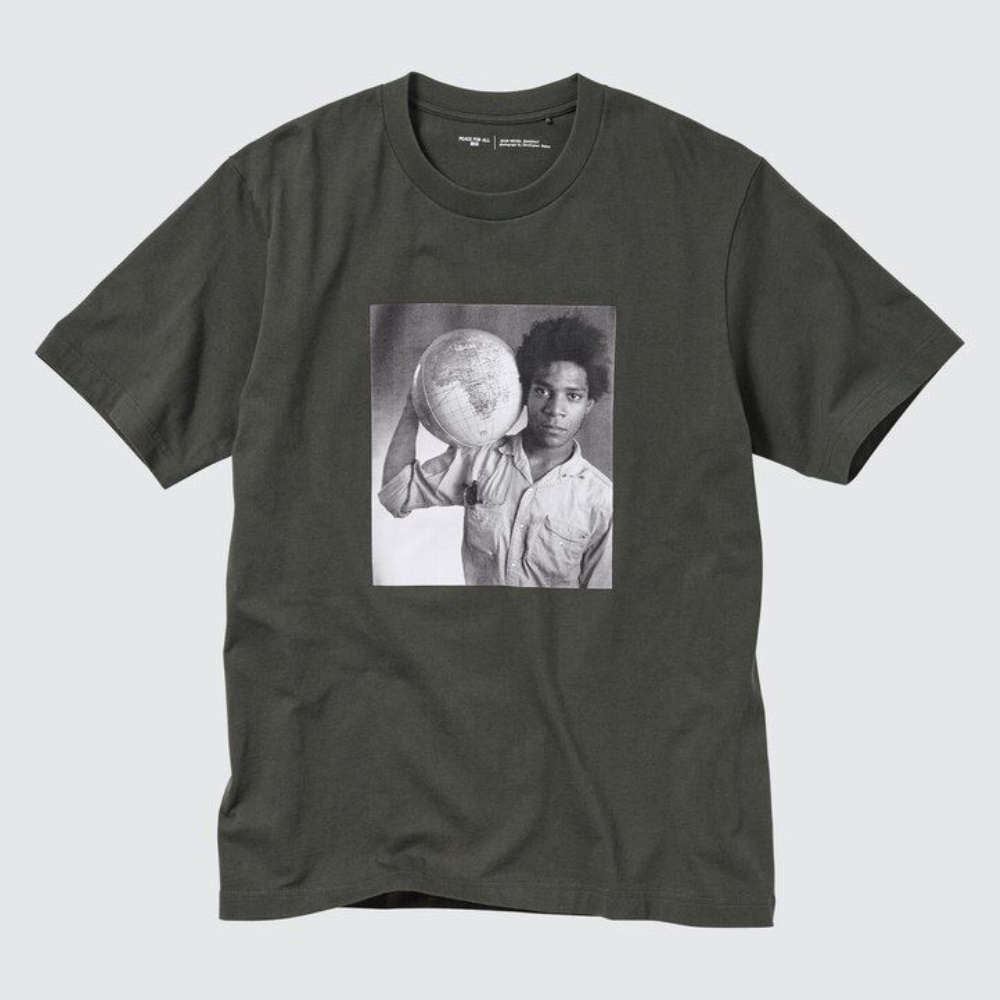 T Shirts Uniqlo Peace For All Graphique Jean Michel Basquiat And Christopher Makos Femme Grise Foncé G0732514 – Image 2