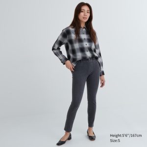 Leggings Uniqlo Ultra Stretch Denim Femme Grise Foncé B4236871