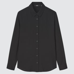 Chemisier Uniqlo Rayon Long Sleeved Femme Noir A7580123