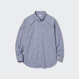 Chemises Uniqlo Extra Fine Coton Broadcloth Manches Longues Homme Bleu L4579826