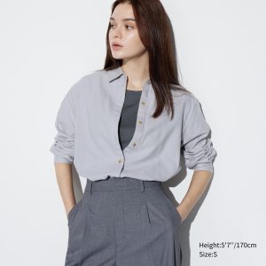 Chemisier Uniqlo Soft Brushed Long Sleeved Femme Grise Clair Q7936108