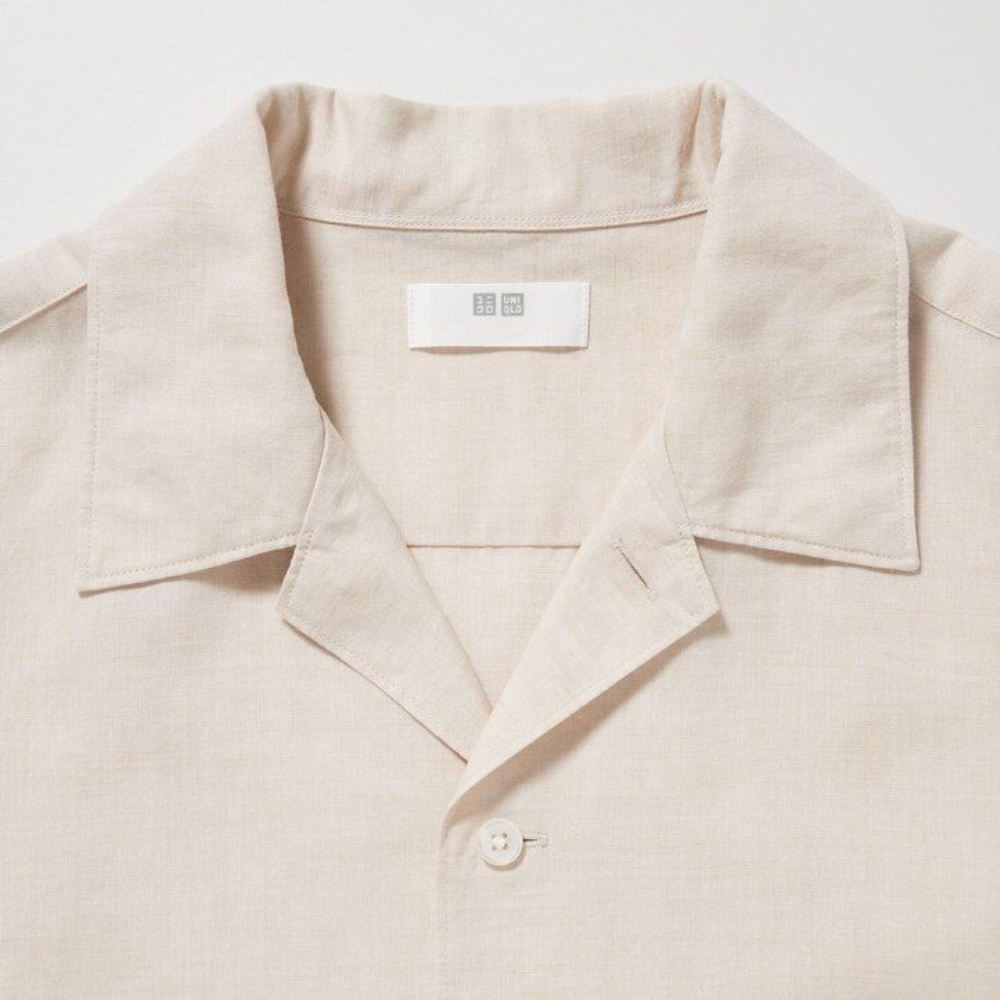 Chemises Uniqlo Linen Blend Corta Sleeved Open Collar Homme Beige Y6504237 – Image 3