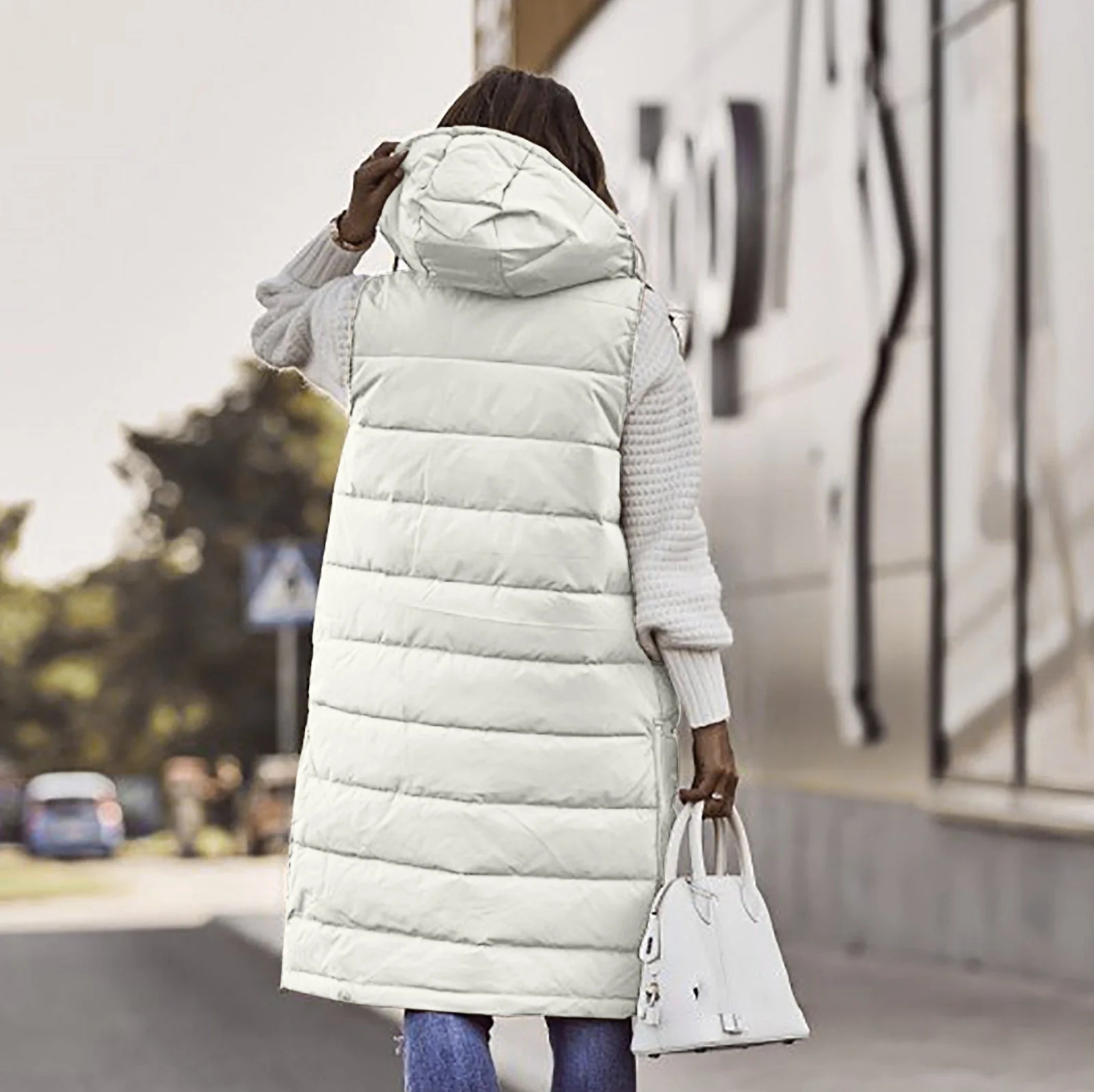 Long Gilet Rembourré Blanc – Image 3
