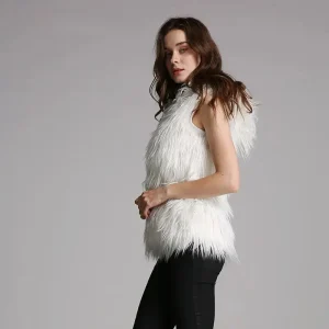 Gilet Sans Manches en Fausse Fourrure Blanche