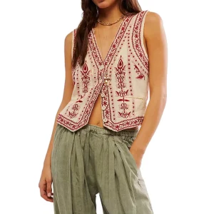 Gilet Brodé Fleurs