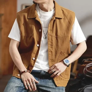 Gilet en Jean Marron Homme