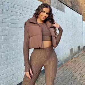 Gilet Marron Matelassé Coupe Courte
