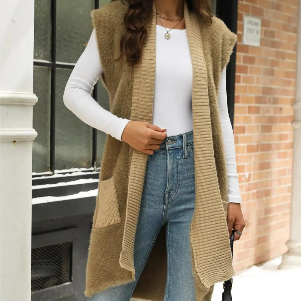 Gilet Sans Manches Fourrure Kaki – Image 3