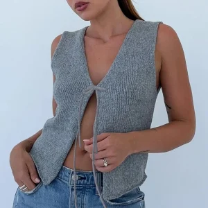 Gilet Tricot Sans Manches Gris