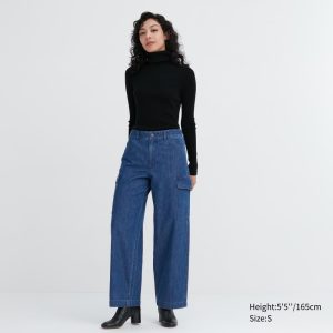 Jean Uniqlo Denim Larges Leg Cargo Femme Bleu N4327981