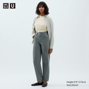Jean Uniqlo Curved Femme Vert Olive N1709645