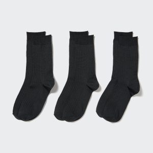 Chaussette Uniqlo Nervuré Three Pairs Femme Noir X7620519