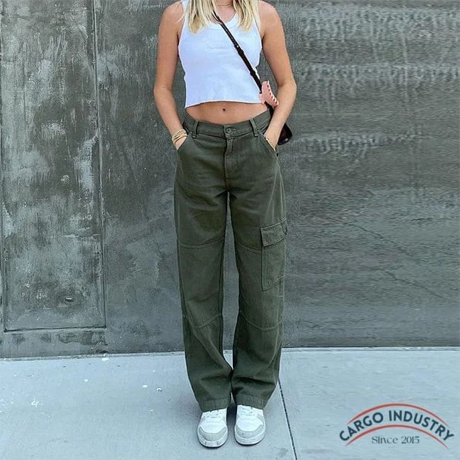 Jean Cargo Femme Kaki Large – Image 2