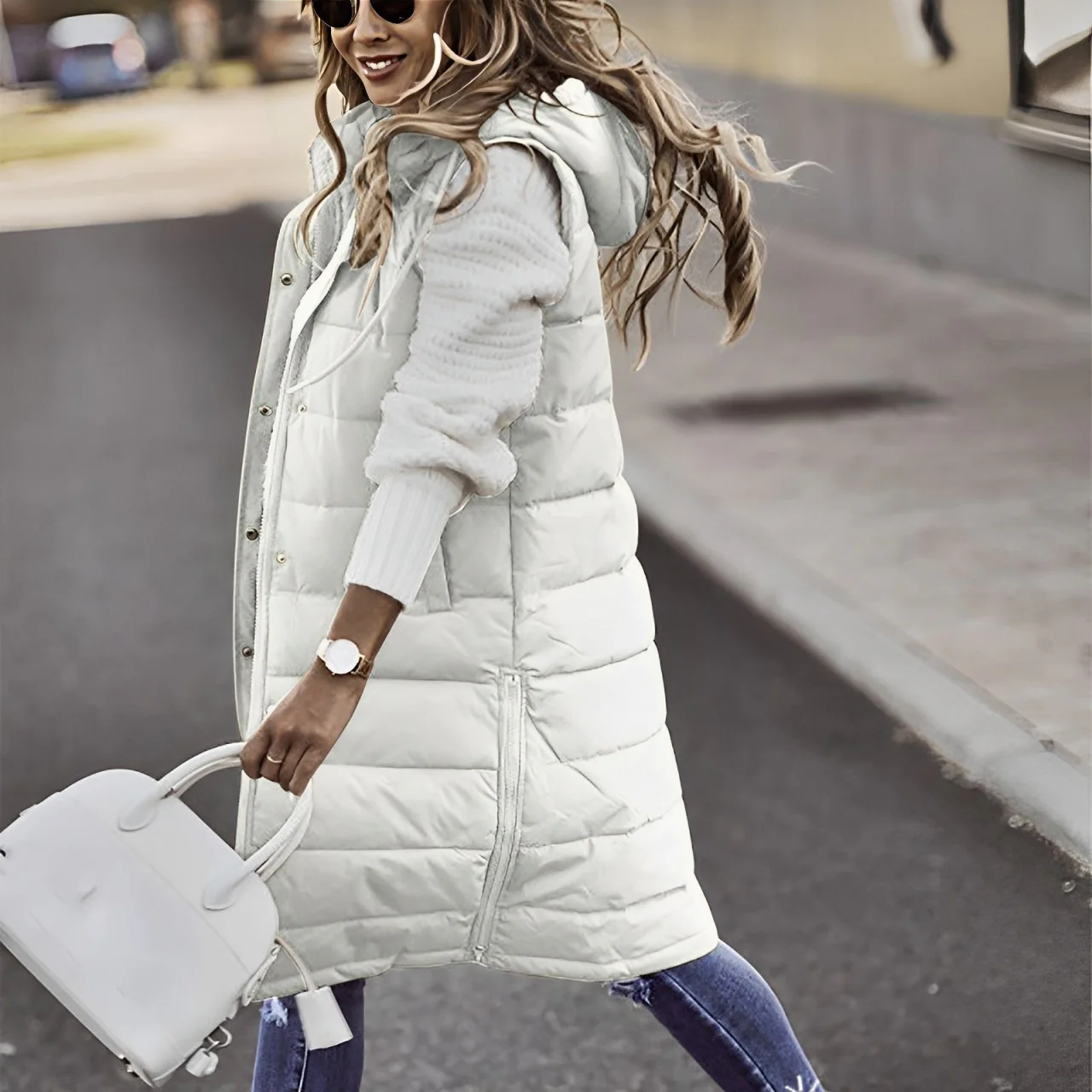 Long Gilet Rembourré Blanc – Image 2