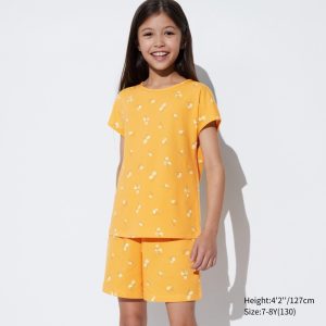 Vêtements d’intérieur Uniqlo Girls Airism Coton Blend Rayé Corta Sleeved Set Enfant Jaune P7189235
