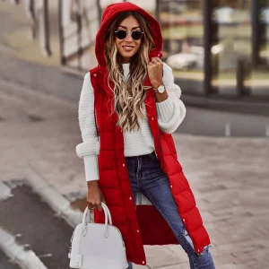 Manteau Matelassé Rouge Femme
