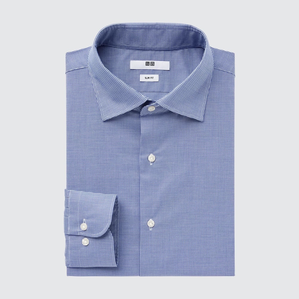 Chemises Uniqlo Easy Care Broadcloth Stretch Slim FiT-Shirt Semi Cutaway Collar Homme Bleu R7094318