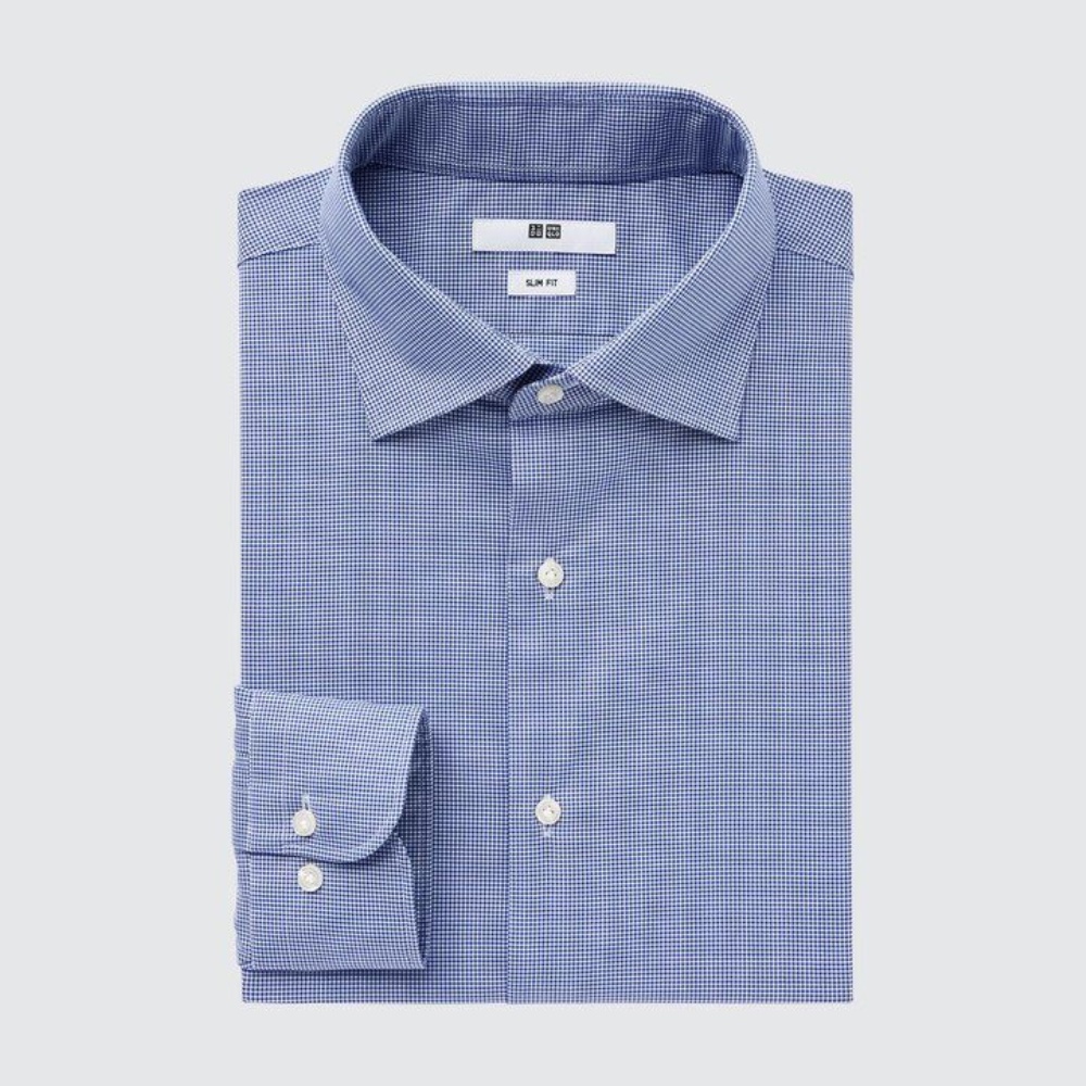 Chemises Uniqlo Easy Care Broadcloth Stretch Slim FiT-Shirt Semi Cutaway Collar Homme Bleu R7094318 – Image 2