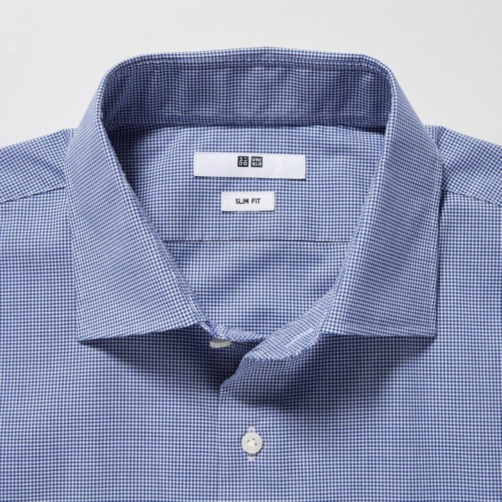 Chemises Uniqlo Easy Care Broadcloth Stretch Slim FiT-Shirt Semi Cutaway Collar Homme Bleu R7094318 – Image 3