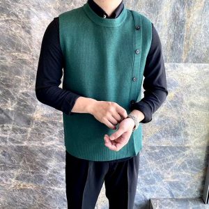 Pull Sans Manches Vert Homme