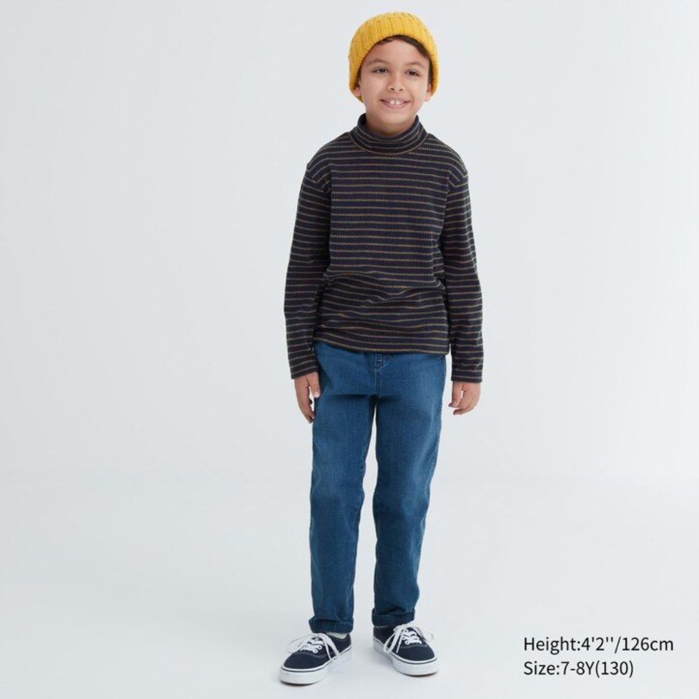 T Shirts Uniqlo Fleece Nervuré Rayé Col Haut Long Sleeved Enfant Bleu Marine Z1274890 – Image 2