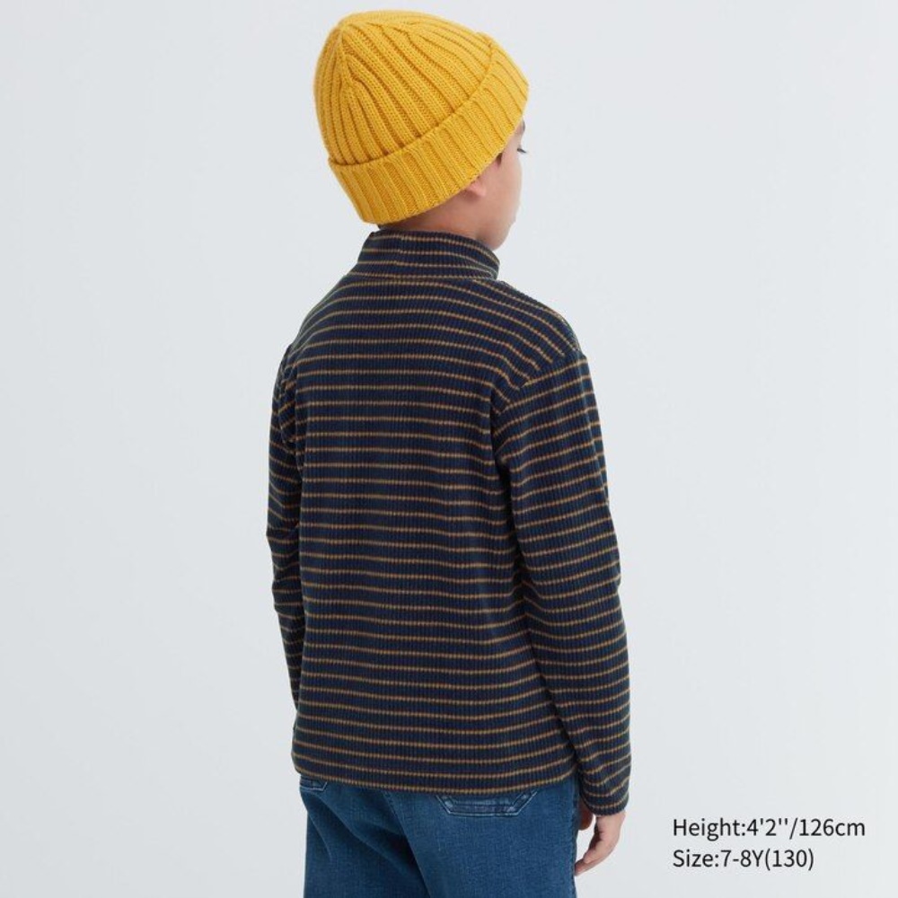 T Shirts Uniqlo Fleece Nervuré Rayé Col Haut Long Sleeved Enfant Bleu Marine Z1274890 – Image 3