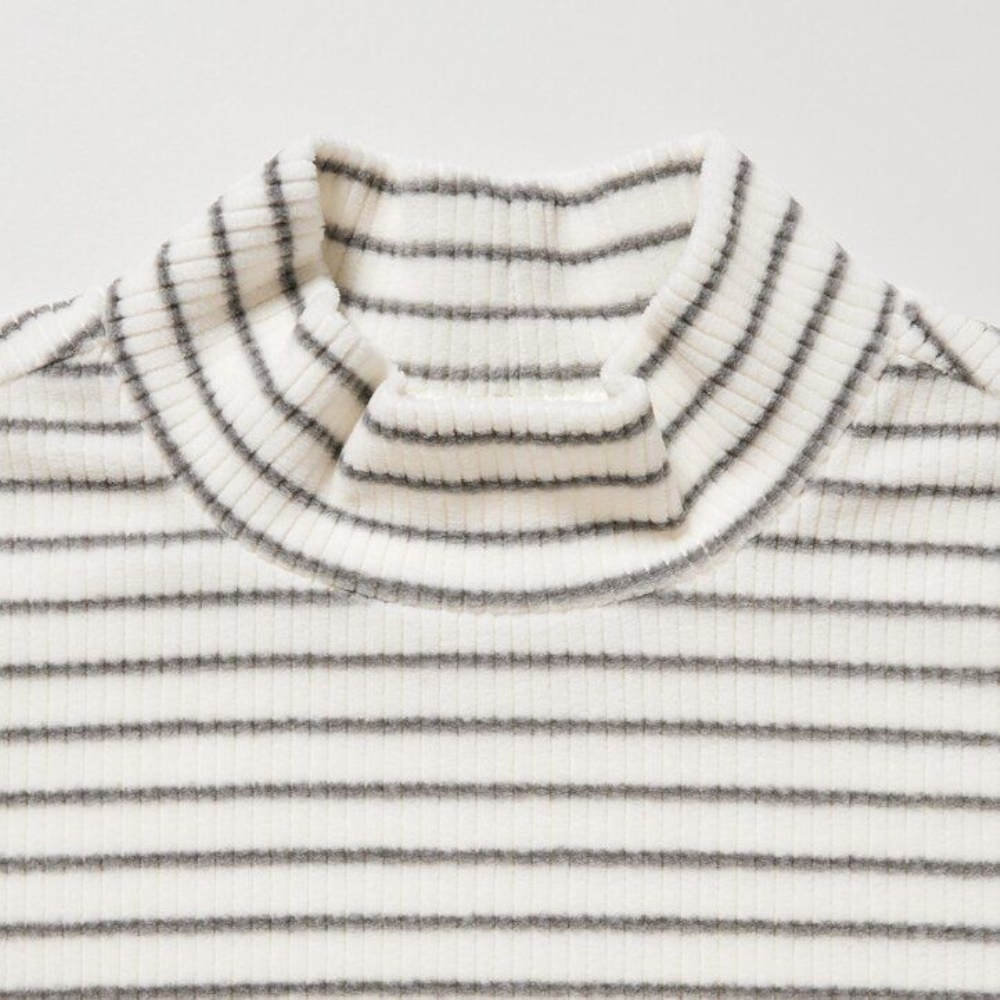 T Shirts Uniqlo Fleece Nervuré Rayé Col Haut Long Sleeved Enfant Bleu Marine Z1274890 – Image 4