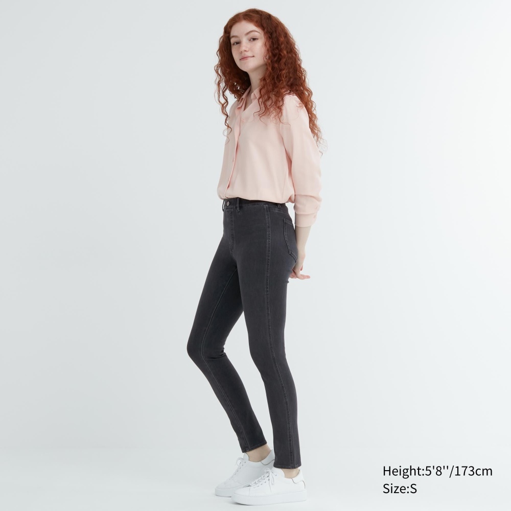 Leggings Uniqlo Ultra Stretch Denim Long Femme Grise Foncé R8147265