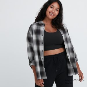 Chemisier Uniqlo Soft Brushed Checked Long Sleeved Femme Grise N8713926
