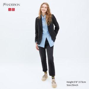 Jean Uniqlo Coupe Ajustée Droit Leg Femme Grise Foncé K1786035
