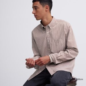 Chemises Uniqlo Extra Fine Coton Broadcloth Coupe Régulière Checked Button Down Collar Homme Marron W7823459