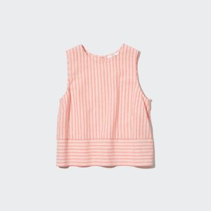 Chemisier Uniqlo Linen Blend Sans Manches Femme Orange Clair B1945670