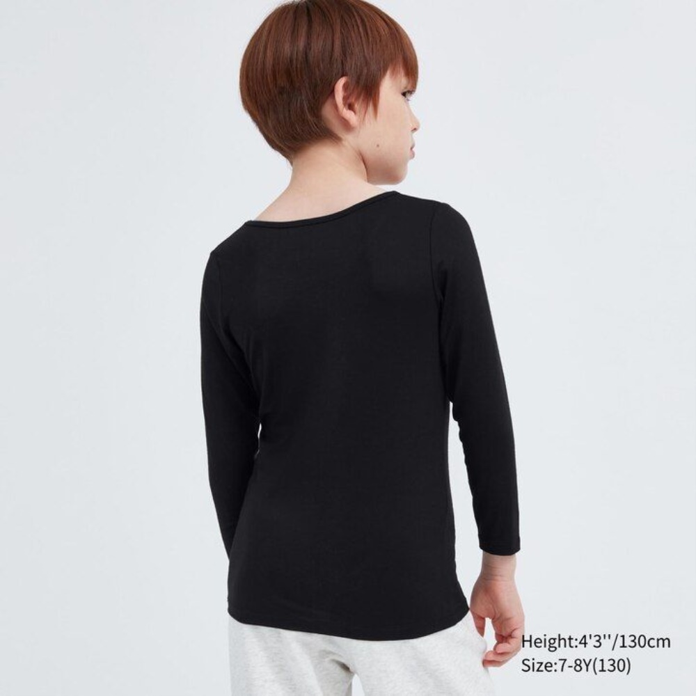 T Shirts Uniqlo Heattech Scoop Neck Long Sleeved Thermal Top Enfant Noir N1234689 – Image 3