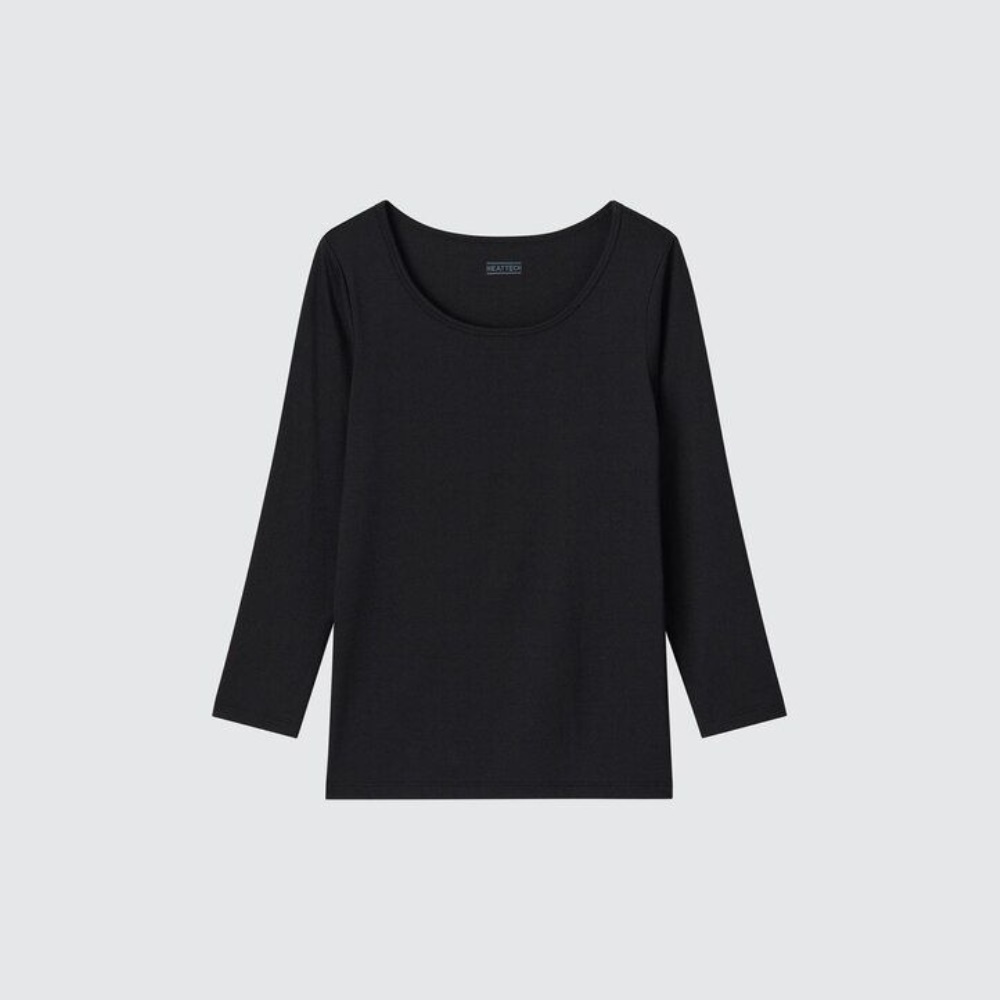 T Shirts Uniqlo Heattech Scoop Neck Long Sleeved Thermal Top Enfant Noir N1234689 – Image 4